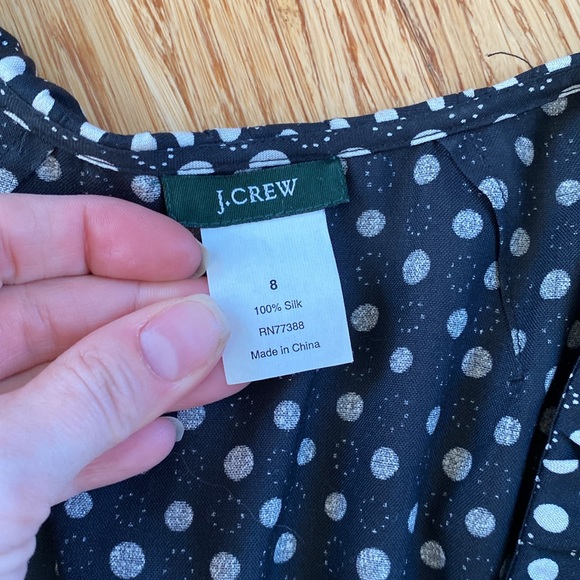 J.Crew cream Polka dot black midi silk wrap front dress - Picture 5 of 9